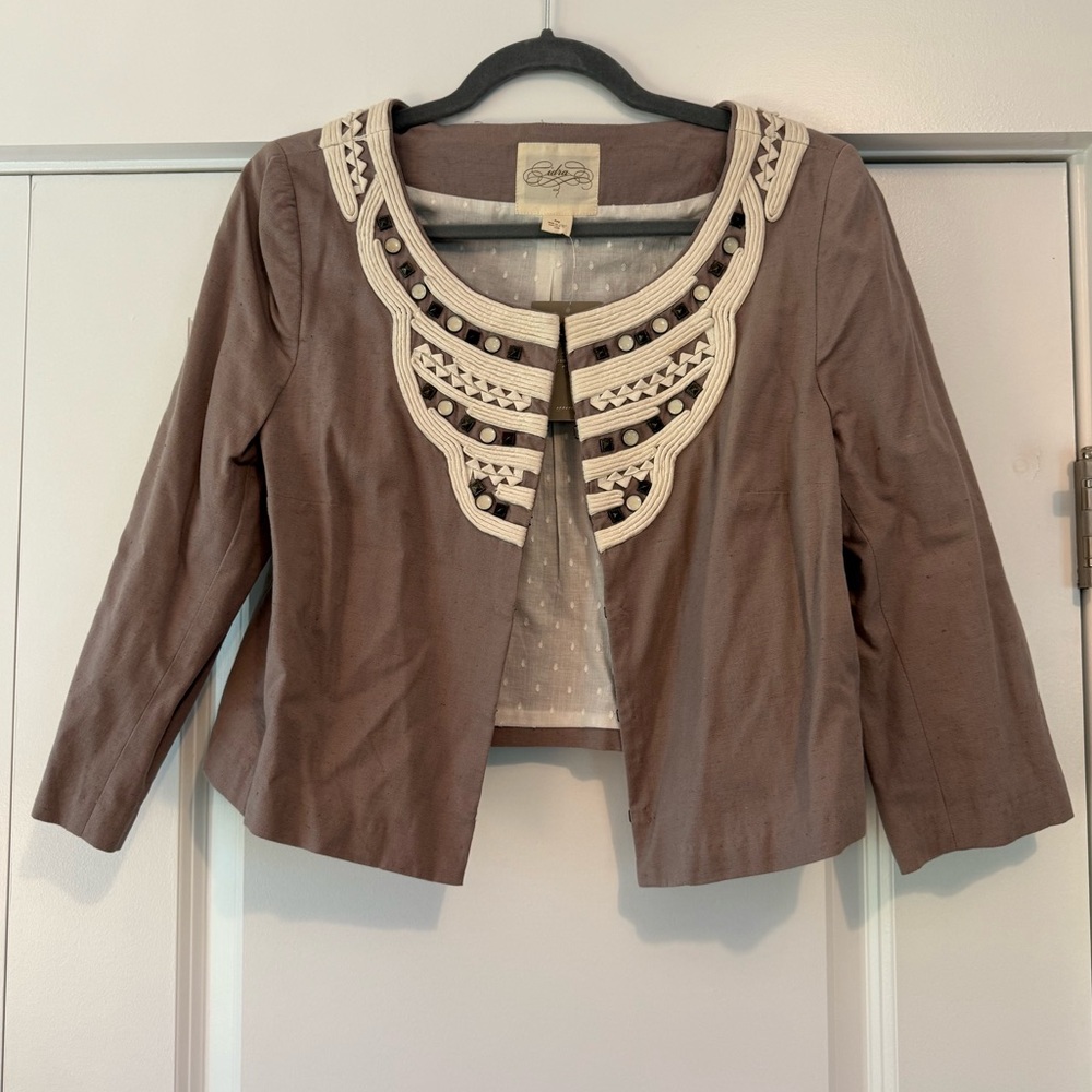 Anthropologie Idra Cropped Linen Jacket Blazer in Size Medium